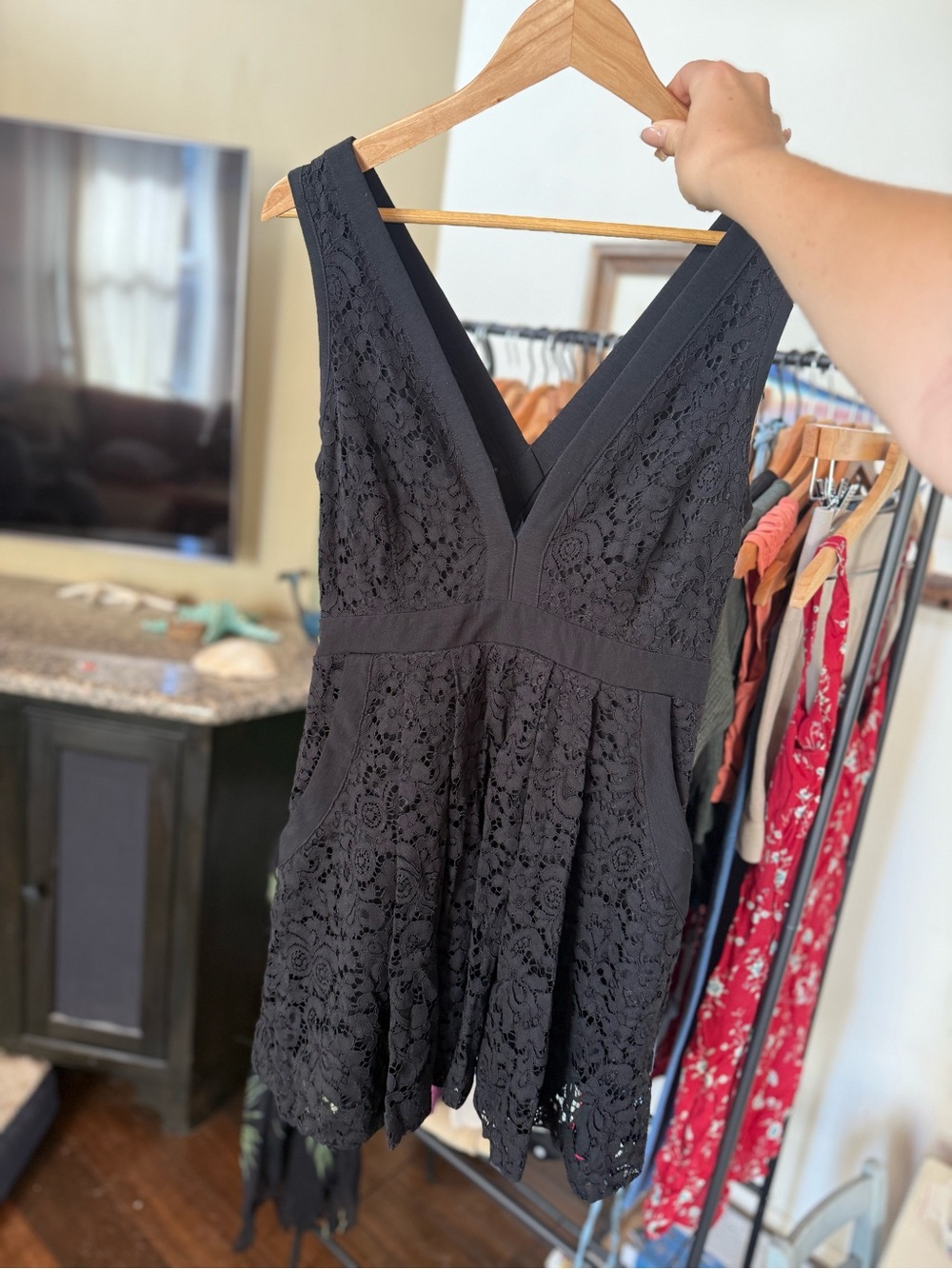 Free People Black Lace V-Neck Mini Dress
